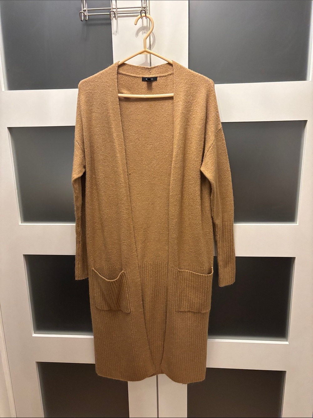RW&CO. Long Open-Front Cardigan in Camel Brown